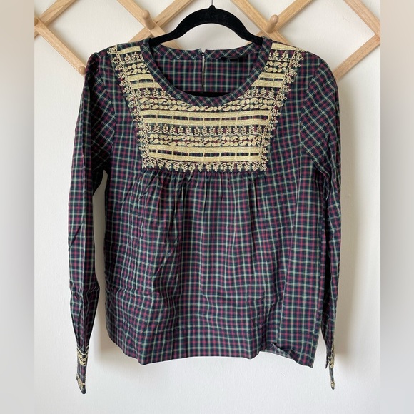 J.Crew Festive Peasant Plaid top - Picture 3 of 7